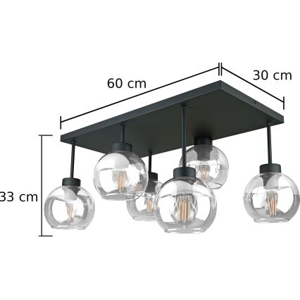 Surface-mounted chandelier NESSA 6xE27/60W/230V black/clear