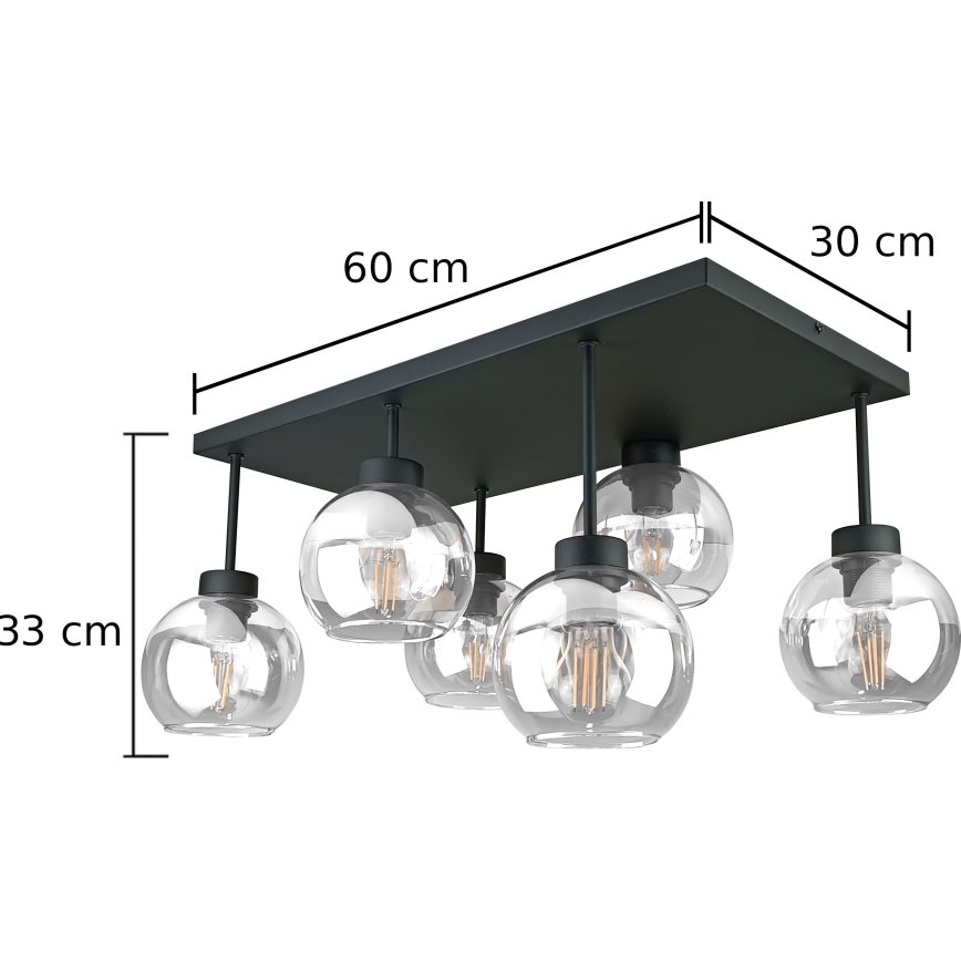 Surface-mounted chandelier NESSA 6xE27/60W/230V black/clear