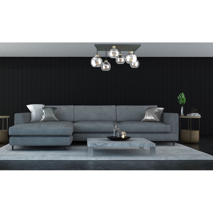 Surface-mounted chandelier NESSA 6xE27/60W/230V black/gold/clear