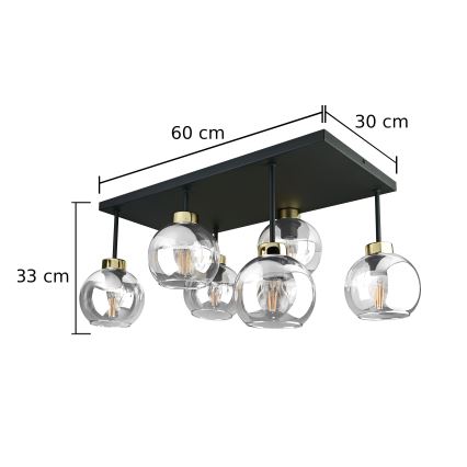 Surface-mounted chandelier NESSA 6xE27/60W/230V black/gold/clear