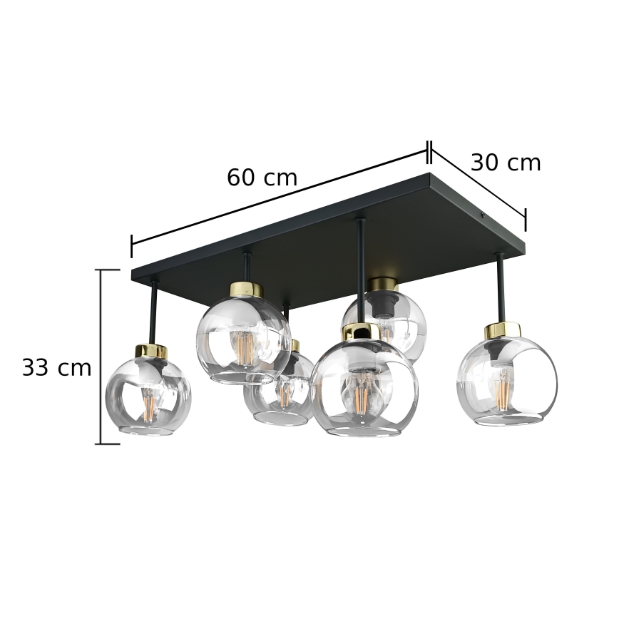 Surface-mounted chandelier NESSA 6xE27/60W/230V black/gold/clear