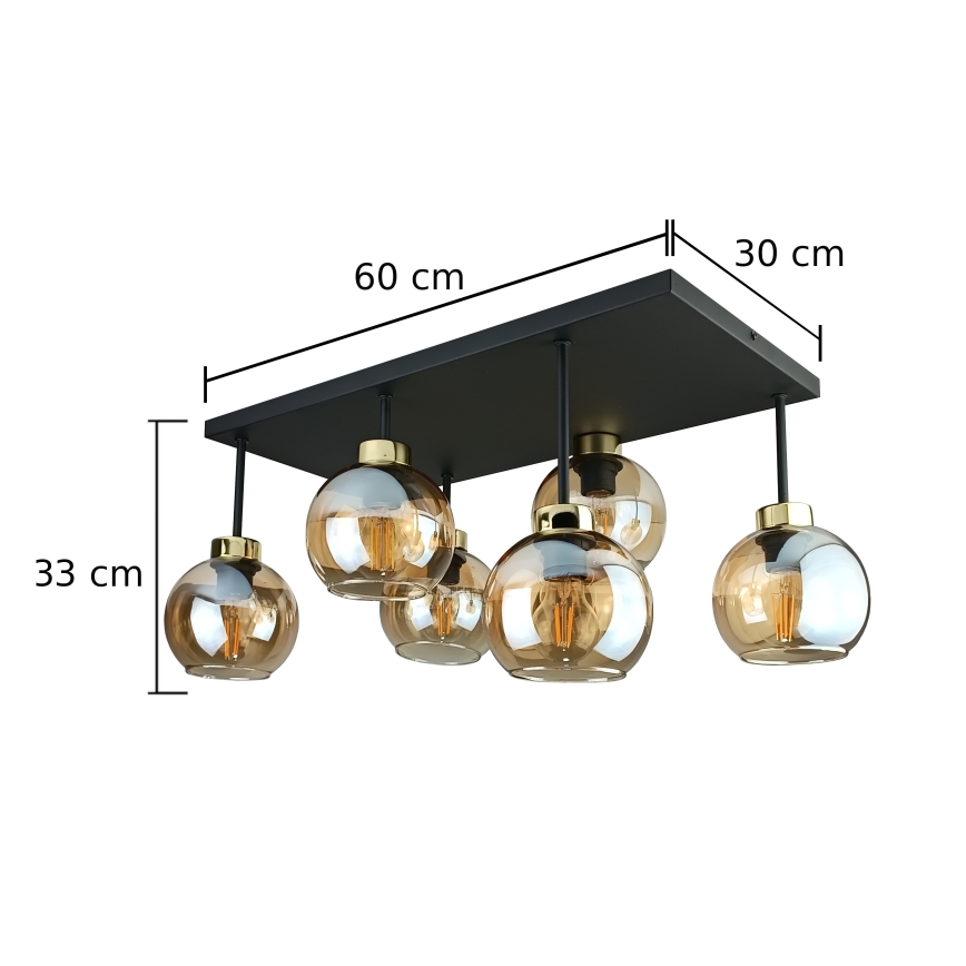 Surface-mounted chandelier NESSA 6xE27/60W/230V black/gold/smoky beige