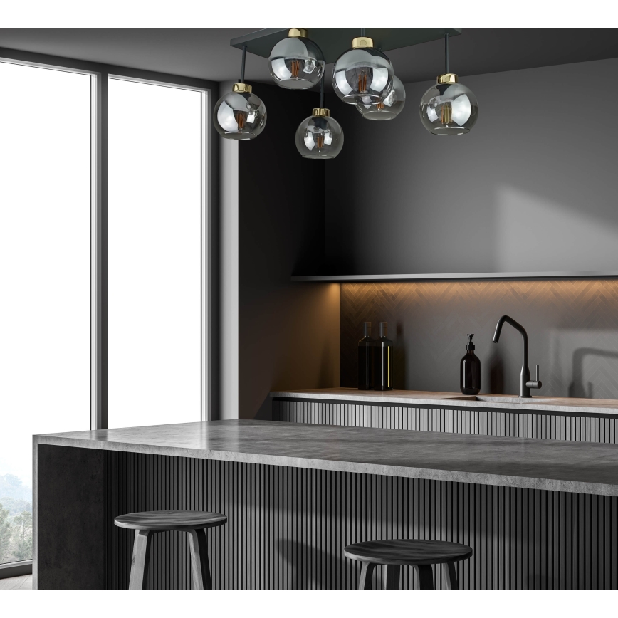 Surface-mounted chandelier NESSA 6xE27/60W/230V black/gold/smoky black