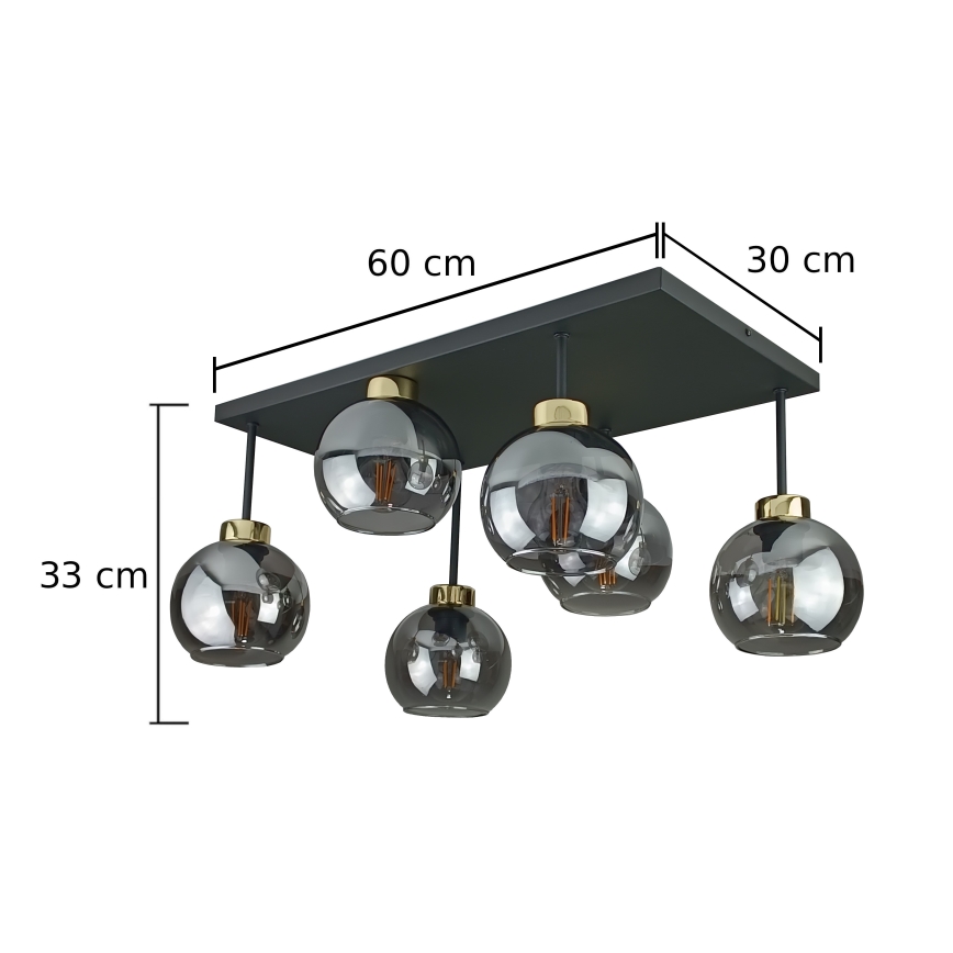 Surface-mounted chandelier NESSA 6xE27/60W/230V black/gold/smoky black
