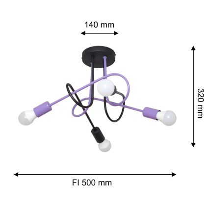 Surface-mounted chandelier OXFORD 4xE27/15W/230V black/purple
