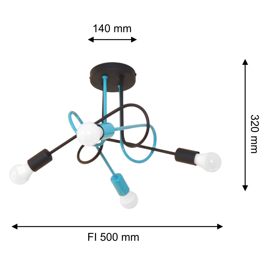 Surface-mounted chandelier OXFORD 4xE27/15W/230V black/turquoise