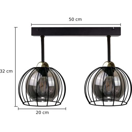 Surface-mounted chandelier SOLO BLACK 2xE27/60W/230V black/gold