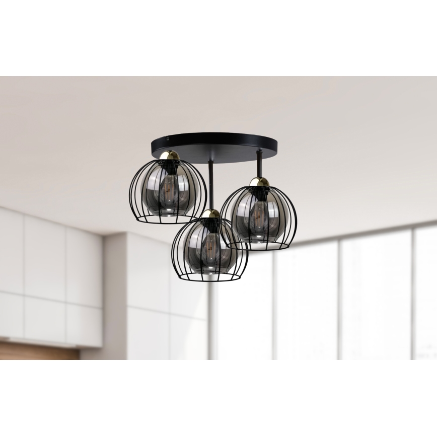 Surface-mounted chandelier SOLO BLACK 3xE27/60W/230V d. 30 cm black/gold