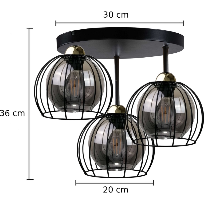 Surface-mounted chandelier SOLO BLACK 3xE27/60W/230V d. 30 cm black/gold