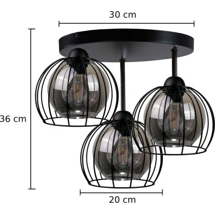 Surface-mounted chandelier SOLO BLACK 3xE27/60W/230V d. 30 cm