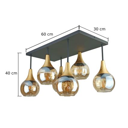 Surface-mounted chandelier SOMA 6xE27/60W/230V black/gold/smoky beige
