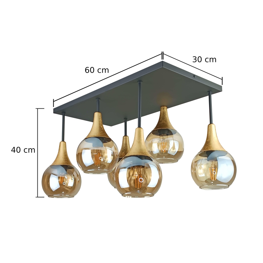 Surface-mounted chandelier SOMA 6xE27/60W/230V black/gold/smoky beige