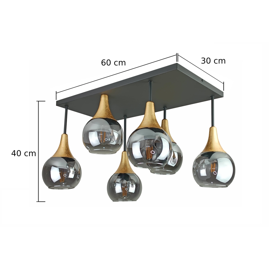 Surface-mounted chandelier SOMA 6xE27/60W/230V black/gold/smoky black