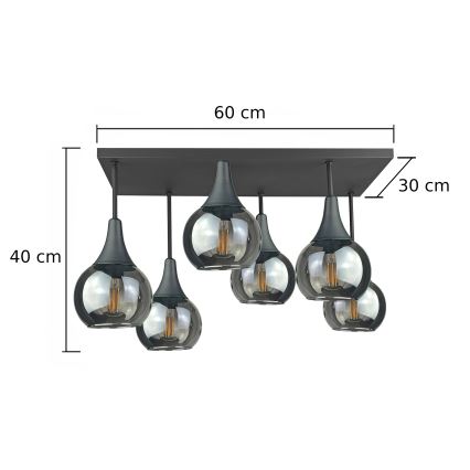 Surface-mounted chandelier SOMA 6xE27/60W/230V black/smoky black