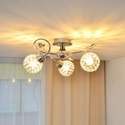 Surface-mounted chandelier SOPHIA 3xE27/15W/230V shiny chrome/clear
