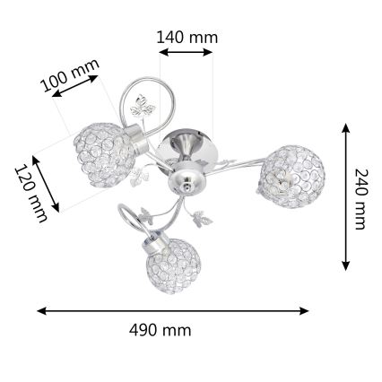 Surface-mounted chandelier SOPHIA 3xE27/15W/230V shiny chrome/clear