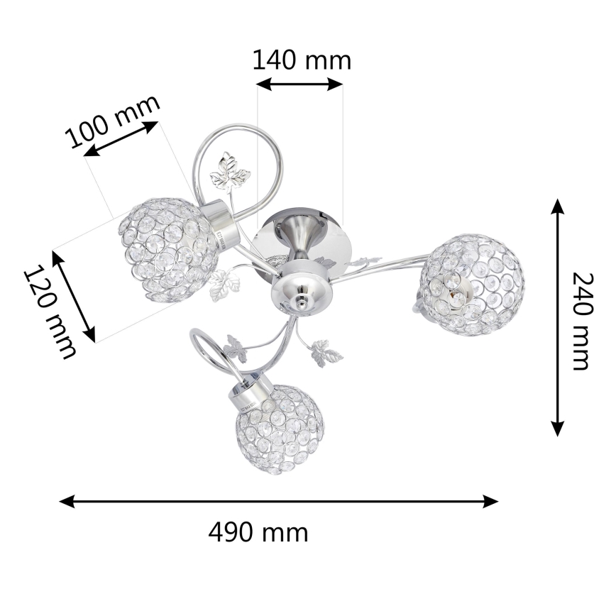 Surface-mounted chandelier SOPHIA 3xE27/15W/230V shiny chrome/clear