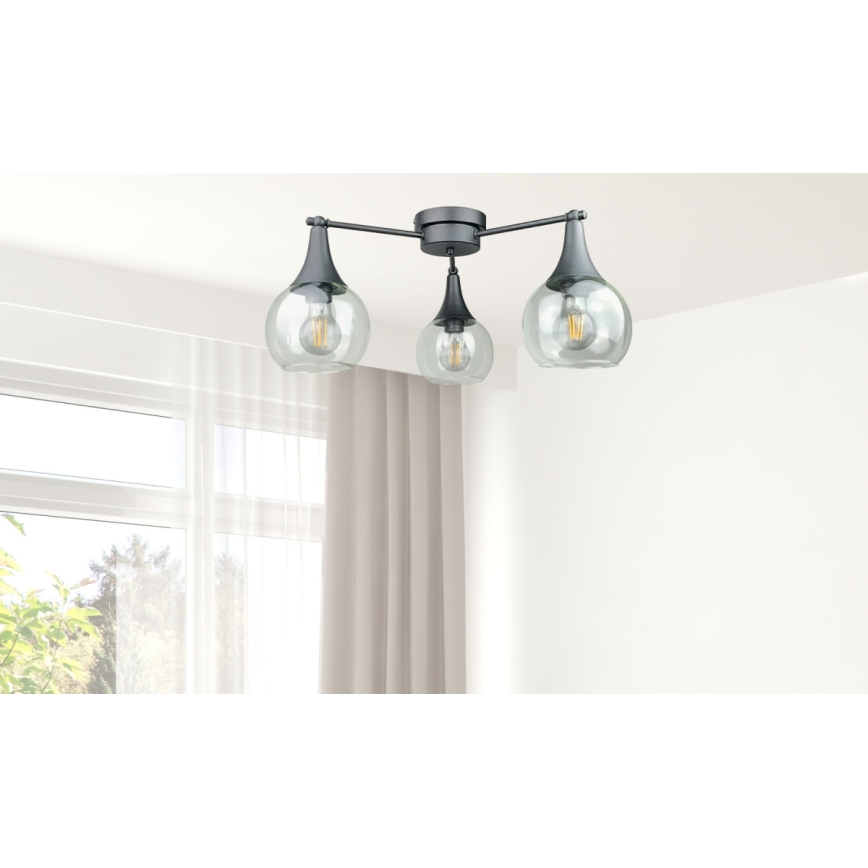 Surface-mounted chandelier STAR 3xE27/60W/230V black/clear