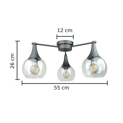 Surface-mounted chandelier STAR 3xE27/60W/230V black/clear