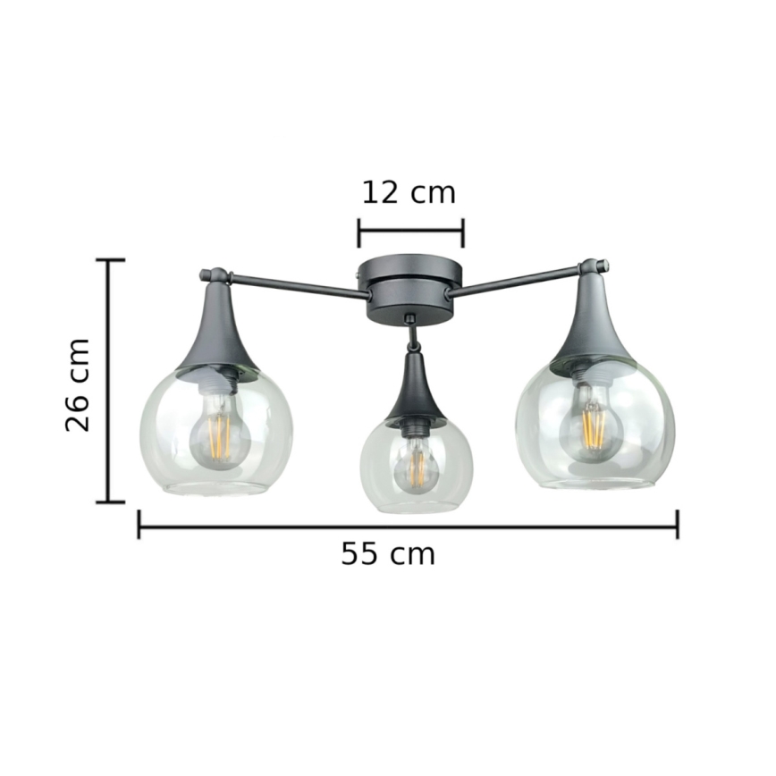 Surface-mounted chandelier STAR 3xE27/60W/230V black/clear