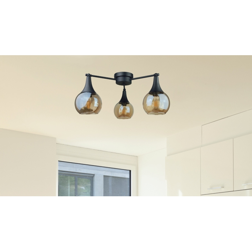 Surface-mounted chandelier STAR 3xE27/60W/230V black/smoky beige