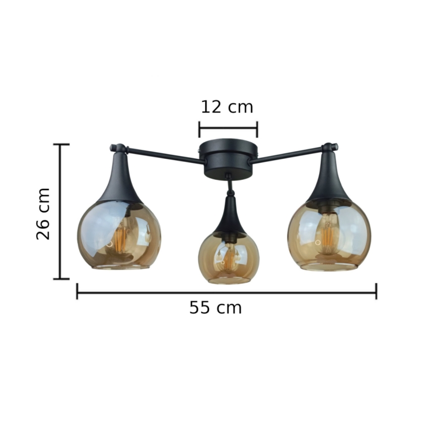 Surface-mounted chandelier STAR 3xE27/60W/230V black/smoky beige