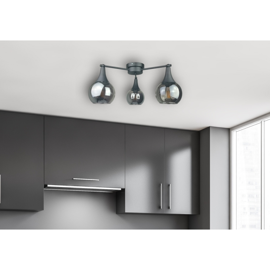 Surface-mounted chandelier STAR 3xE27/60W/230V black/smoky black