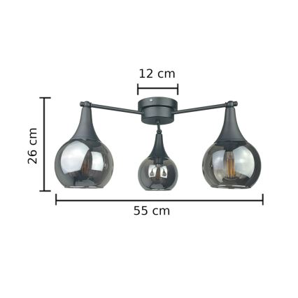 Surface-mounted chandelier STAR 3xE27/60W/230V black/smoky black
