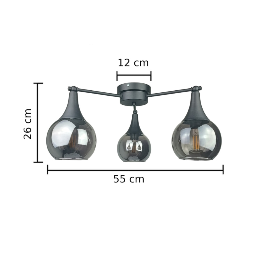 Surface-mounted chandelier STAR 3xE27/60W/230V black/smoky black