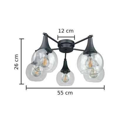 Surface-mounted chandelier STAR 5xE27/60W/230V black/clear