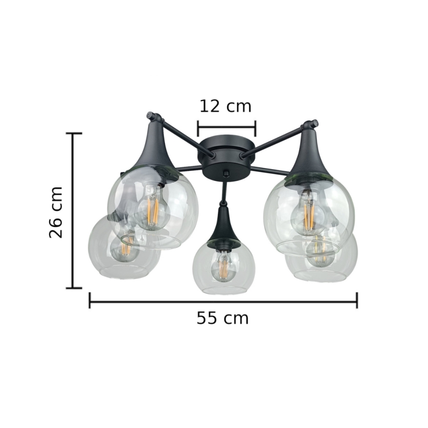Surface-mounted chandelier STAR 5xE27/60W/230V black/clear