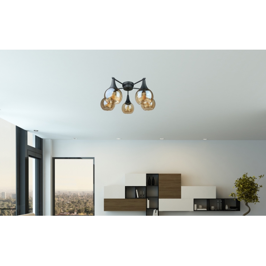 Surface-mounted chandelier STAR 5xE27/60W/230V black/smoky beige