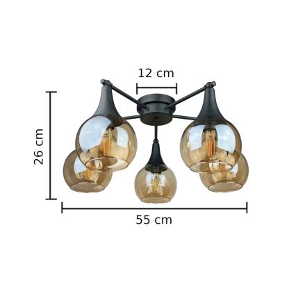 Surface-mounted chandelier STAR 5xE27/60W/230V black/smoky beige