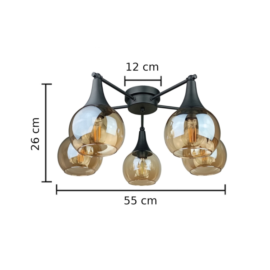 Surface-mounted chandelier STAR 5xE27/60W/230V black/smoky beige