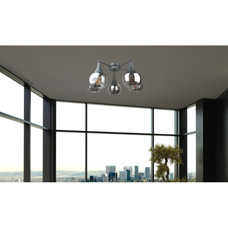 Surface-mounted chandelier STAR 5xE27/60W/230V black/smoky black