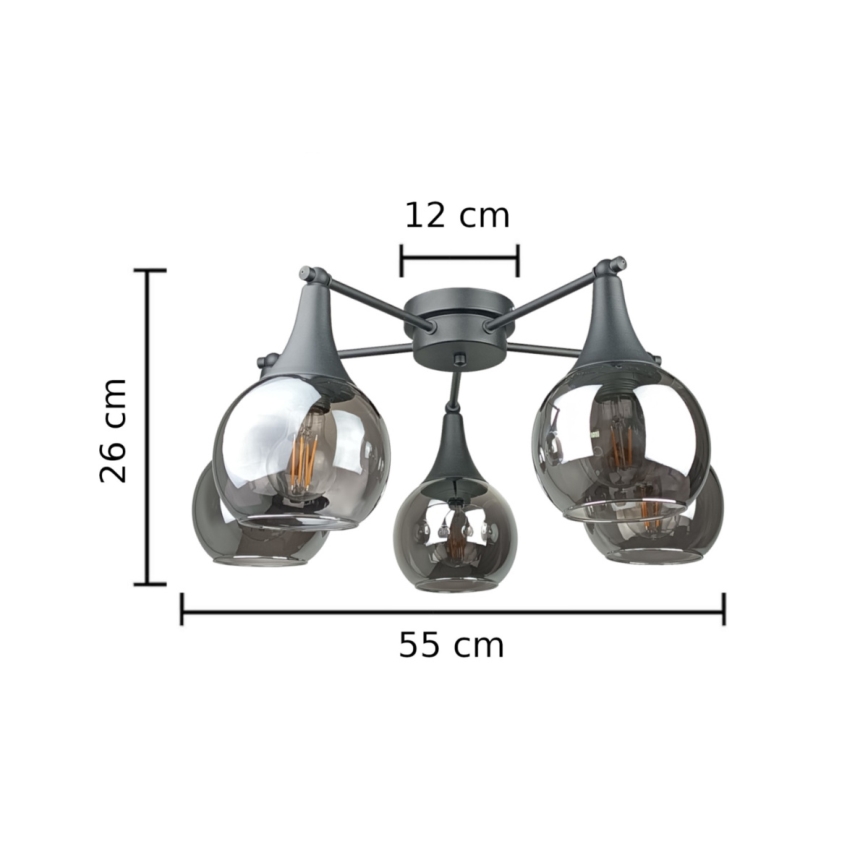 Surface-mounted chandelier STAR 5xE27/60W/230V black/smoky black