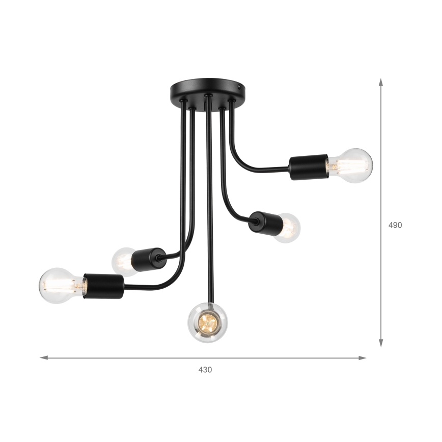 Surface-mounted chandelier TRINITY 5xE27/15W/230V black