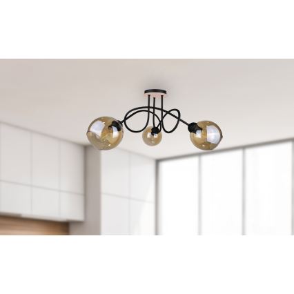 Surface-mounted chandelier VENUS WOOD 3xE27/60W/230V black/smoky brown