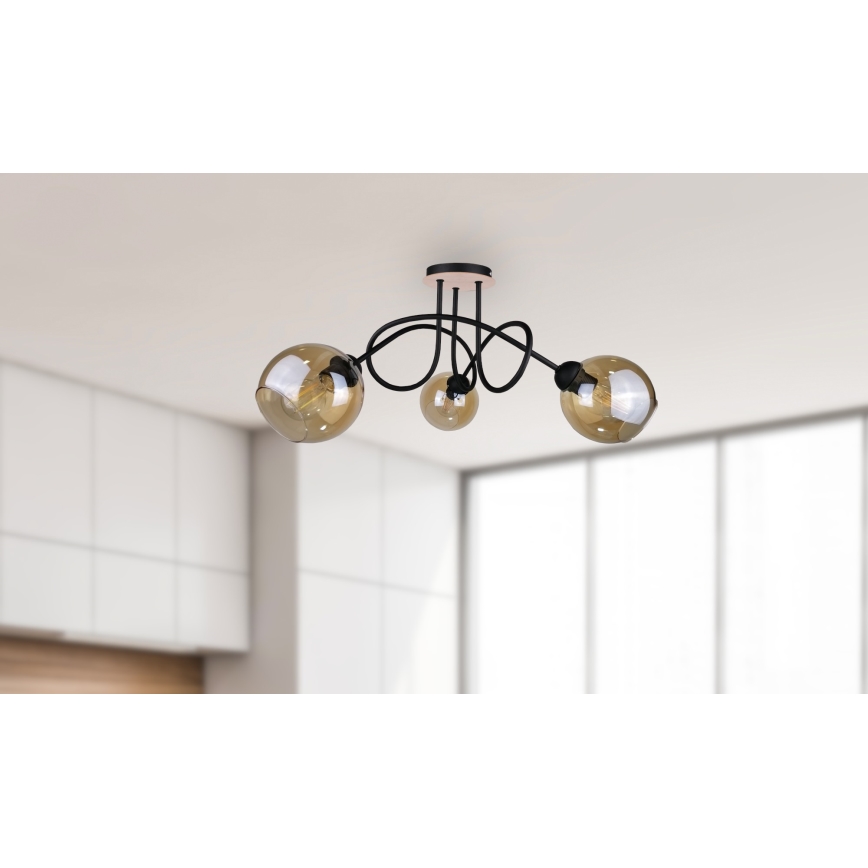 Surface-mounted chandelier VENUS WOOD 3xE27/60W/230V black/smoky brown