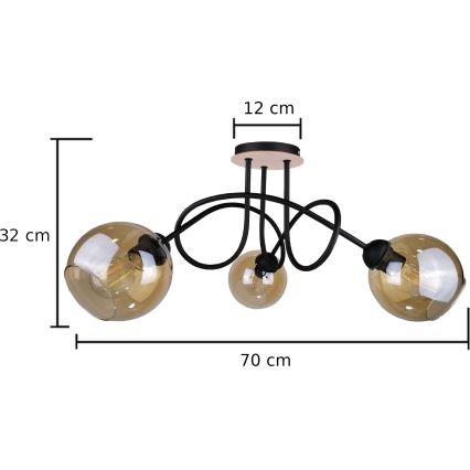 Surface-mounted chandelier VENUS WOOD 3xE27/60W/230V black/smoky brown