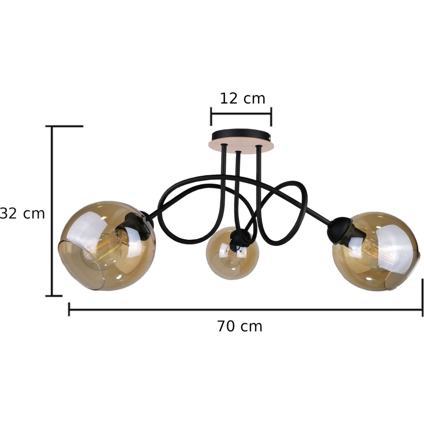 Surface-mounted chandelier VENUS WOOD 3xE27/60W/230V black/smoky brown