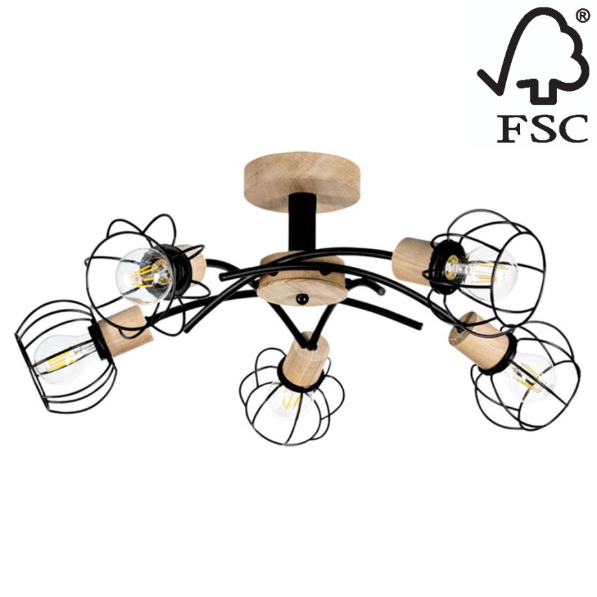 Surface-mounted chandelier VIVIANE 5xE27/60W/230V oak - FSC certified