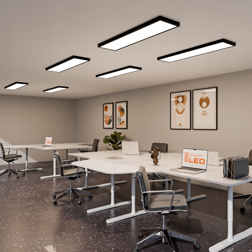 Surface-Mounted LED Panel, 60W, 230V, 30 x 120 cm, Black