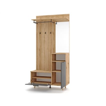 SVEN Entryway Wall Unit with Mirror, Brown/Graphite