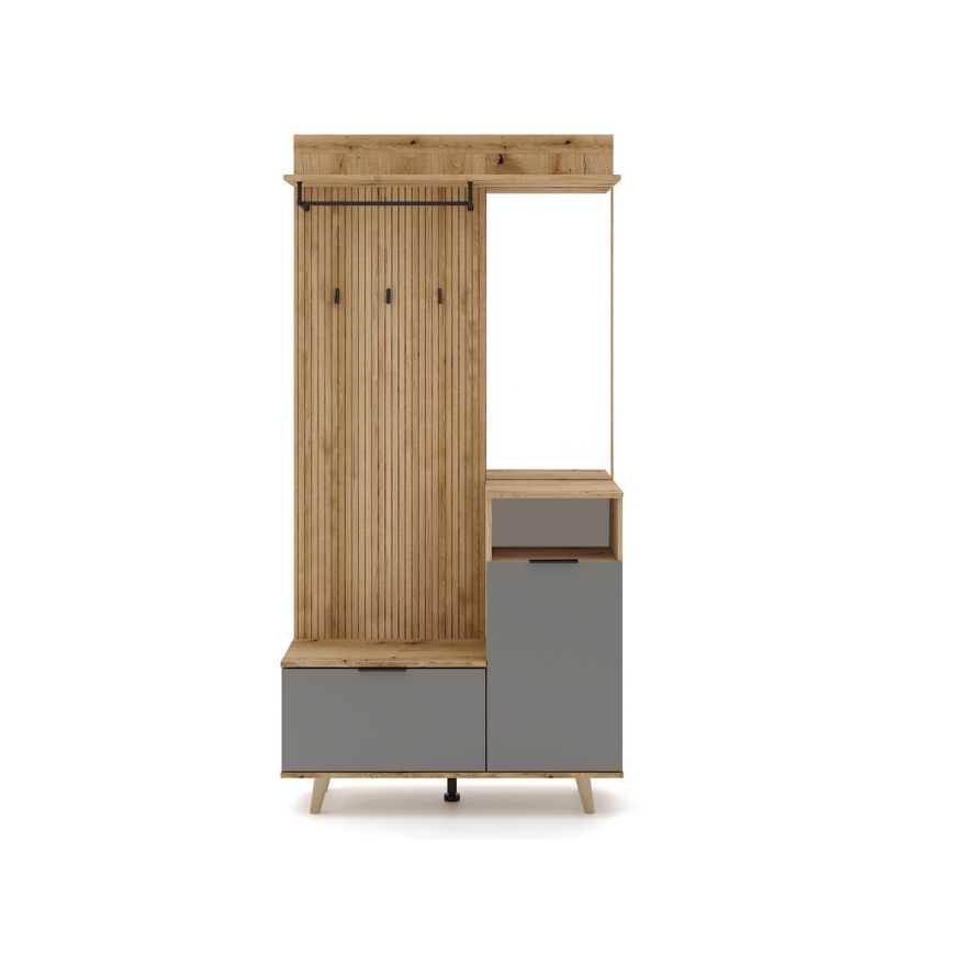 SVEN Entryway Wall Unit with Mirror, Brown/Graphite