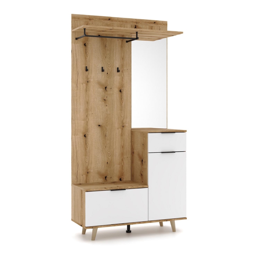 SVEN Entryway Wall Unit with Mirror, Brown/White