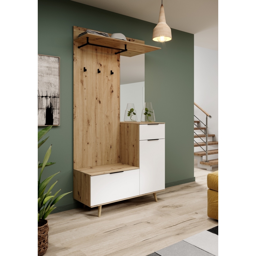 SVEN Entryway Wall Unit with Mirror, Brown/White