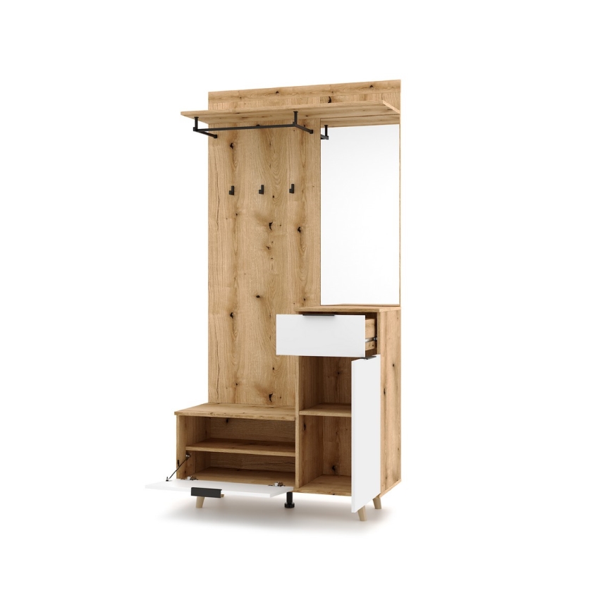 SVEN Entryway Wall Unit with Mirror, Brown/White