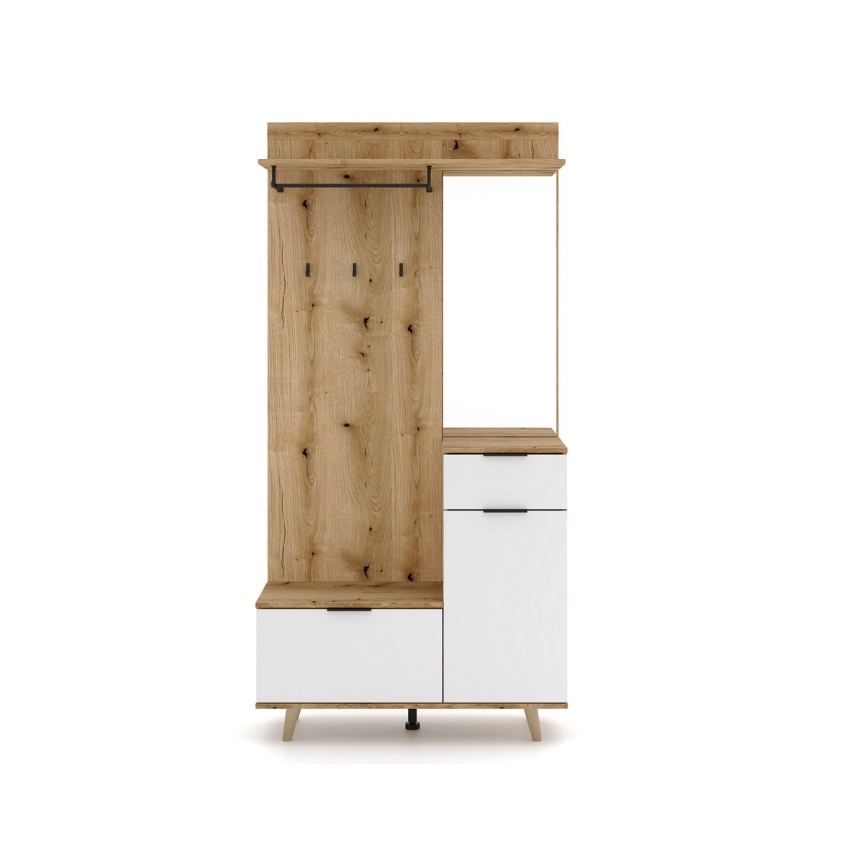 SVEN Entryway Wall Unit with Mirror, Brown/White