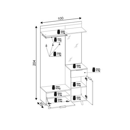 SVEN Entryway Wall Unit with Mirror, Brown/White